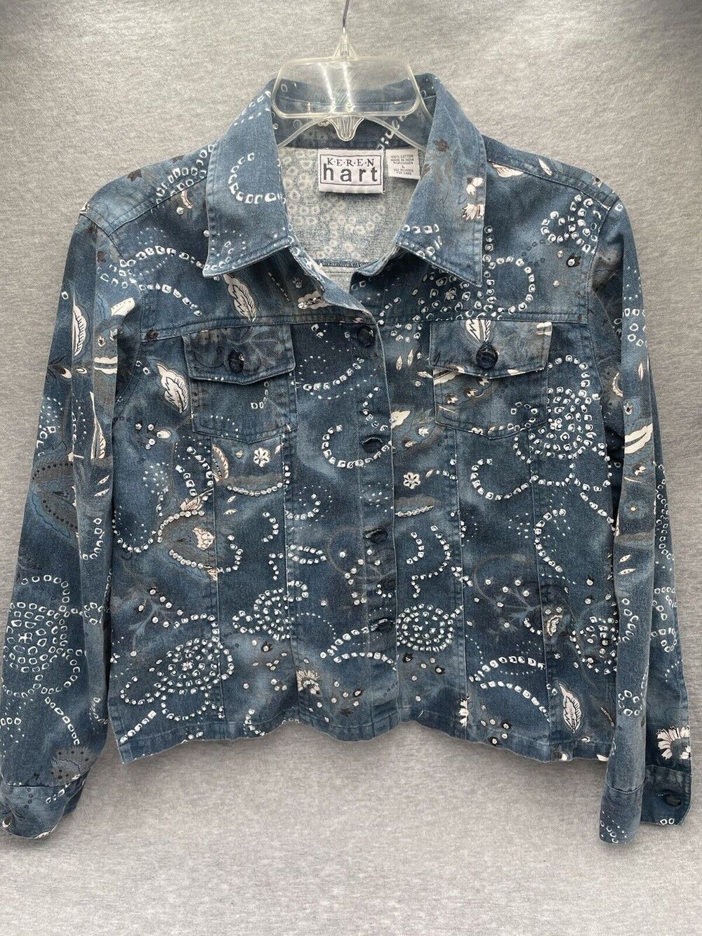 Keren Hart Womens Large Embroidered Lightweight Denim Jacket